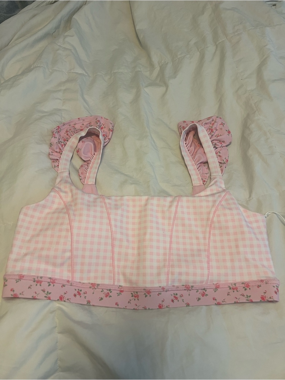 Target Pink Gingham Crop Top/Bralette with Floral Trim